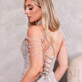 Pippa Beaded Gown - Silver/Nude