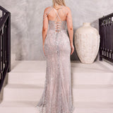 Pippa Beaded Gown - Silver/Nude