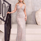 Pippa Beaded Gown - Silver/Nude