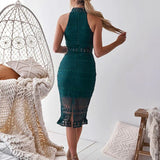 Rivers Midi Lace Dress - Emerald Green