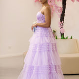 Rosamund Layered Tulle Gown - Lilac