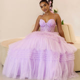 Rosamund Layered Tulle Gown - Lilac