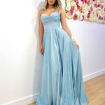 Rosie Strapless Glitter Gown - Baby Blue