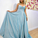 Rosie Strapless Glitter Gown - Baby Blue