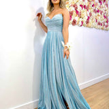 Rosie Strapless Glitter Gown - Baby Blue