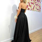 Rosie Strapless Glitter Gown - Black