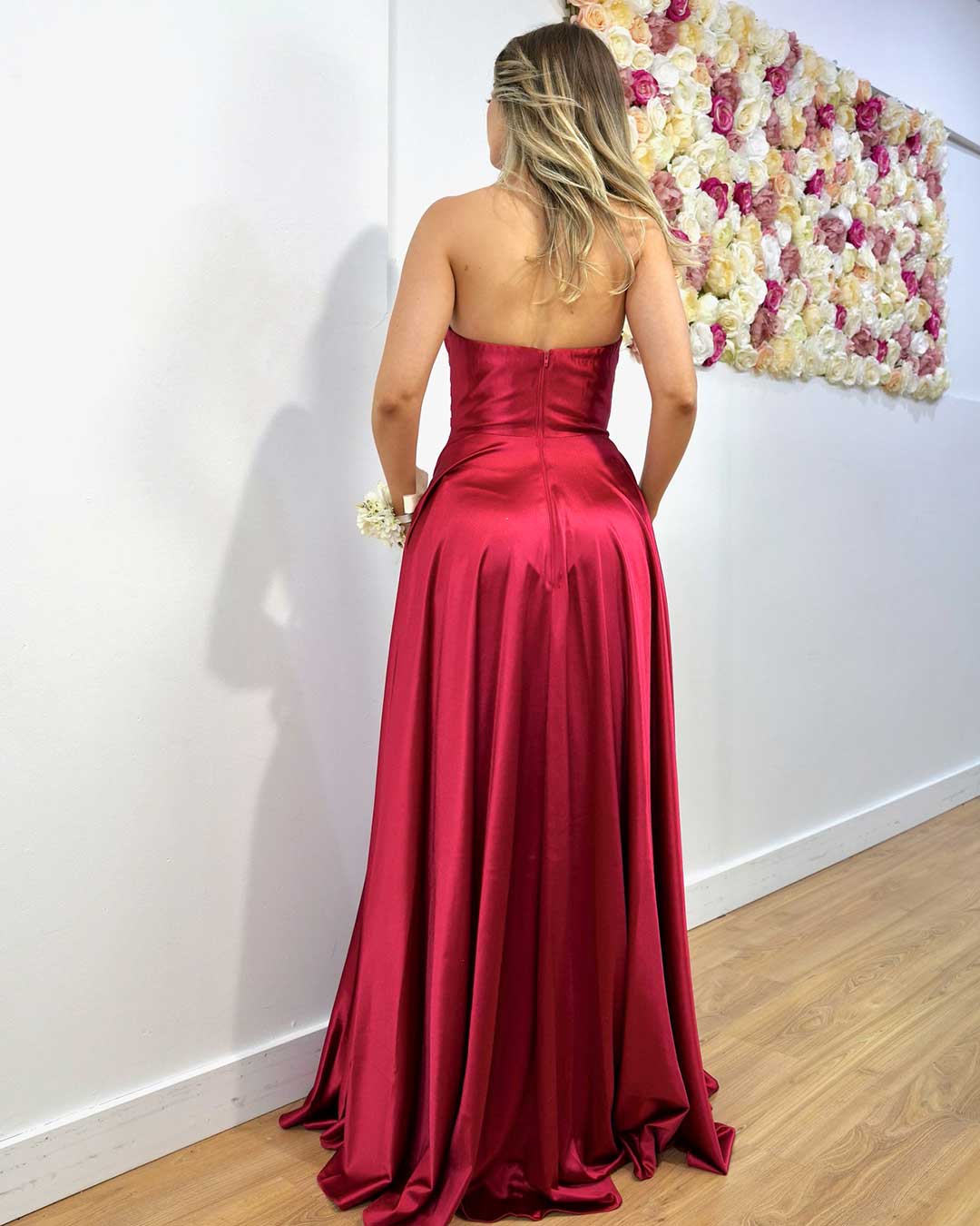 Rosie Strapless Satin Gown - Ruby