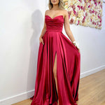 Rosie Strapless Satin Gown - Ruby