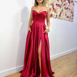 Rosie Strapless Satin Gown - Ruby