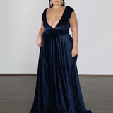 Sabrina Glittery Velvet Gown - Navy Glitter