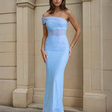 Sadie One Shoulder Maxi Dress Blue Front