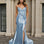 Sasha Strapless Corset Formal Gown - Light Blue Front