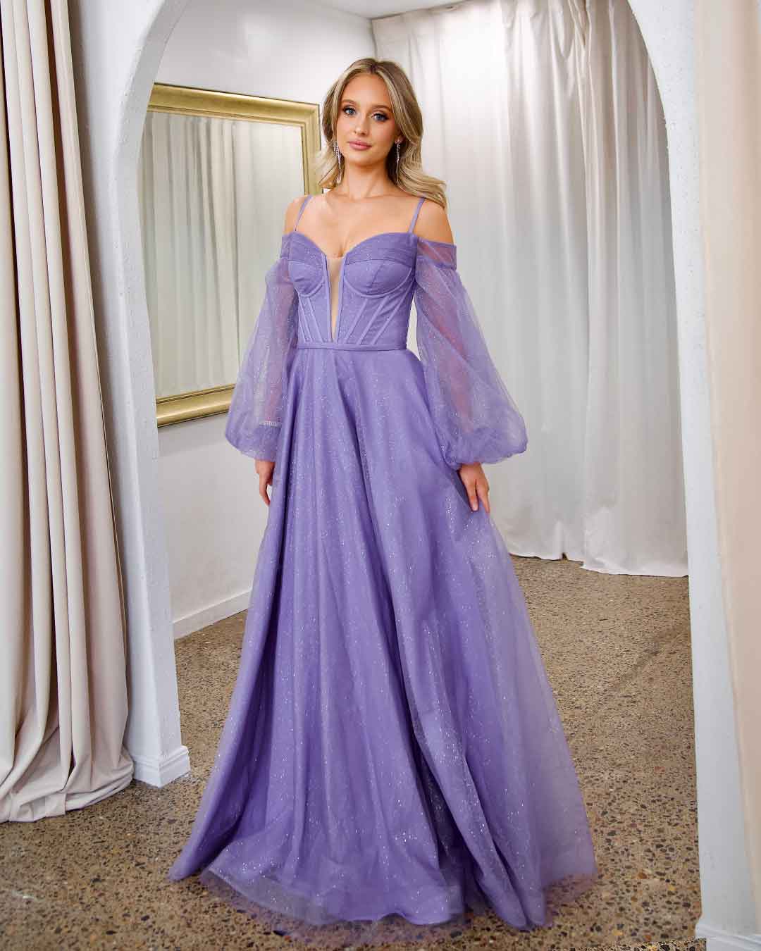 Savannah Off Shoulder Corset Gown - Purple