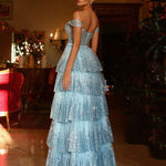 Maxine Layered Glitter Gown - Ice Blue