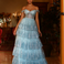 Maxine Layered Glitter Gown - Ice Blue