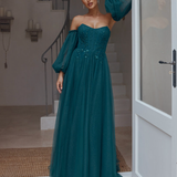 Lilia Off Shoulder Tulle Gown - Emerald