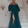 Lilia Off Shoulder Tulle Gown - Emerald