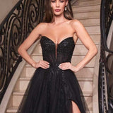 Milla Strapless Beaded Gown - Black