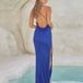 Ara Beaded Mesh Gown - Cobalt