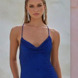 Ara Beaded Mesh Gown - Cobalt