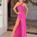 Katherine One Shoulder Satin Gown - Fuchsia