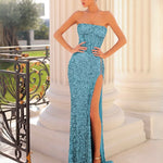 Guinevere Strapless Corset Sequin Gown - Aua Blue