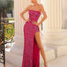 Guinevere Strapless Corset Sequin Gown - Fuchsia