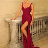 Ayla Beaded Corset Gown - Burgundy