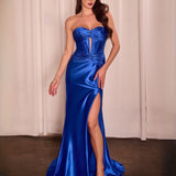 Valencia Satin Strapless Gown - Cobalt