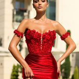 Faith Off Shoulder Corset Gown - Red