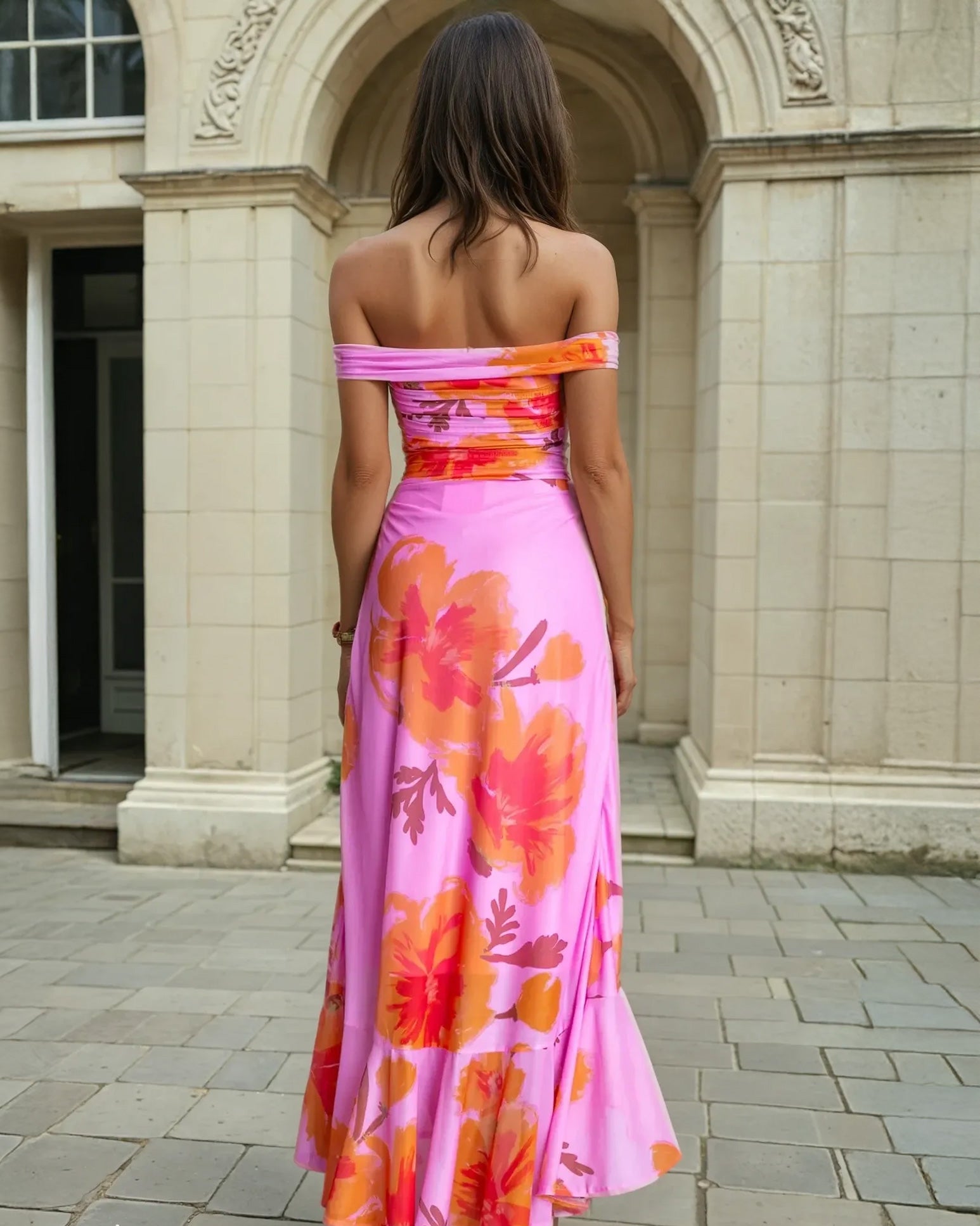 Seraphine Maxi Dress Orange/Pink Back