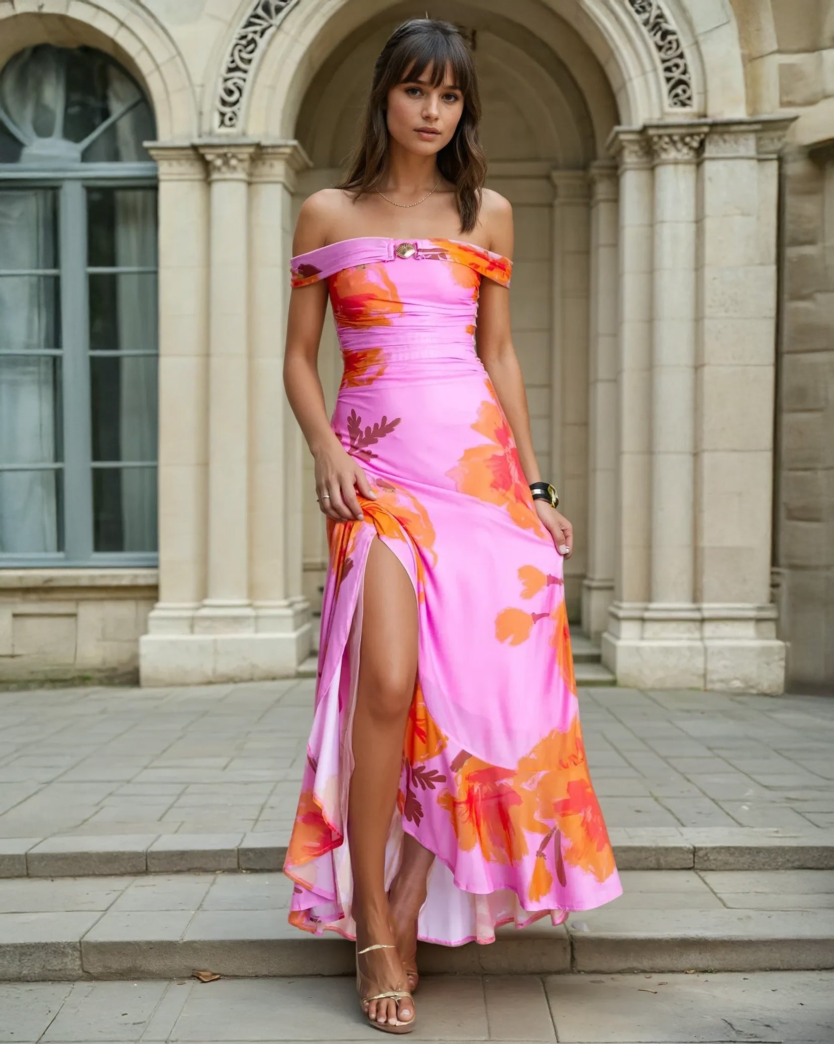 Seraphine Maxi Dress Orange/Pink Front
