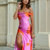 Seraphine Maxi Dress Orange/Pink Front Close