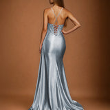 Sirena Corset Gown Dusty Blue Back