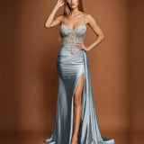 Sirena Corset Gown Dusty Blue Front
