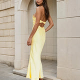 Skye Maxi Halter dress yellow back
