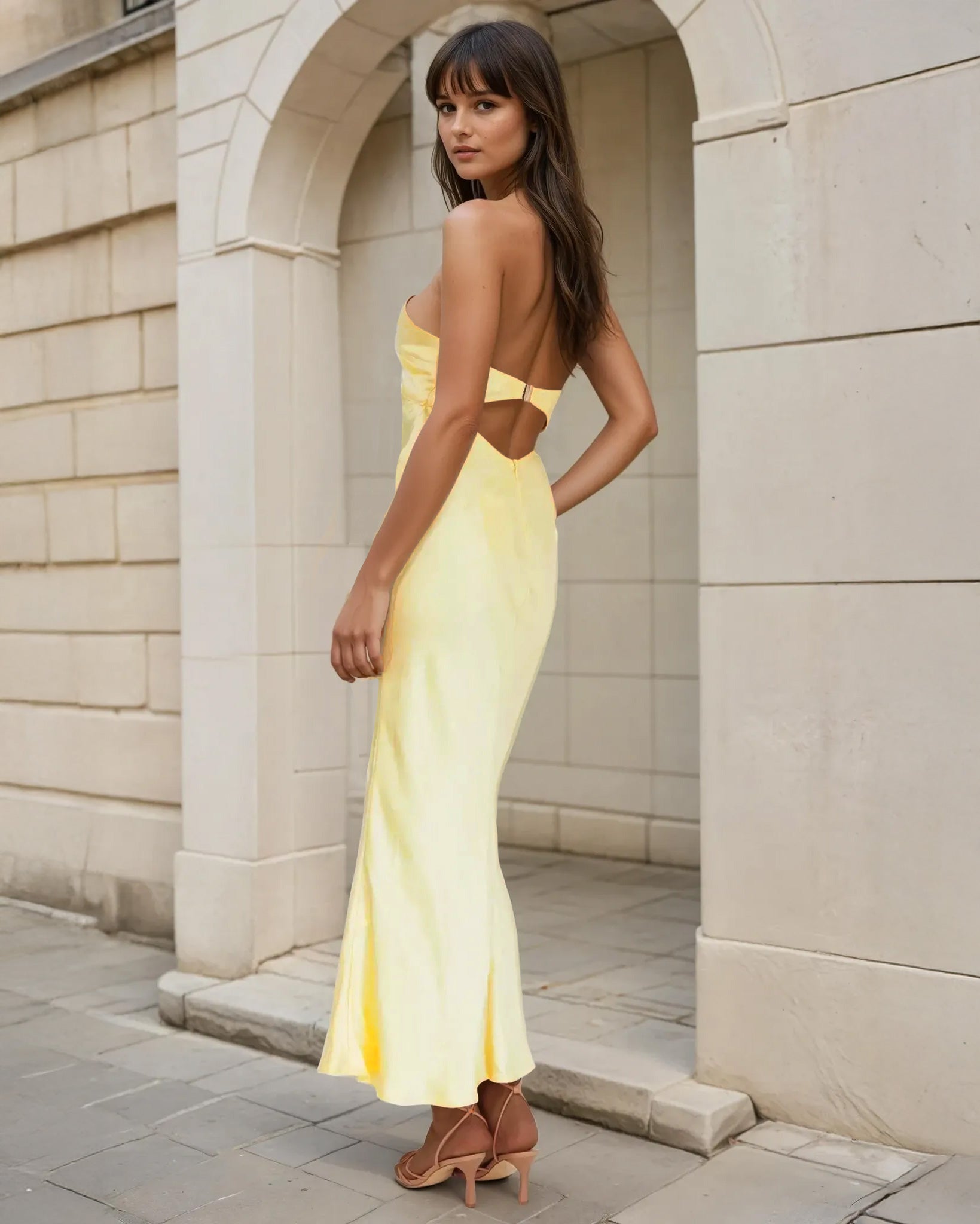 Skye Maxi Halter dress yellow back