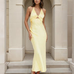 Skye Maxi Halter dress yellow satin front