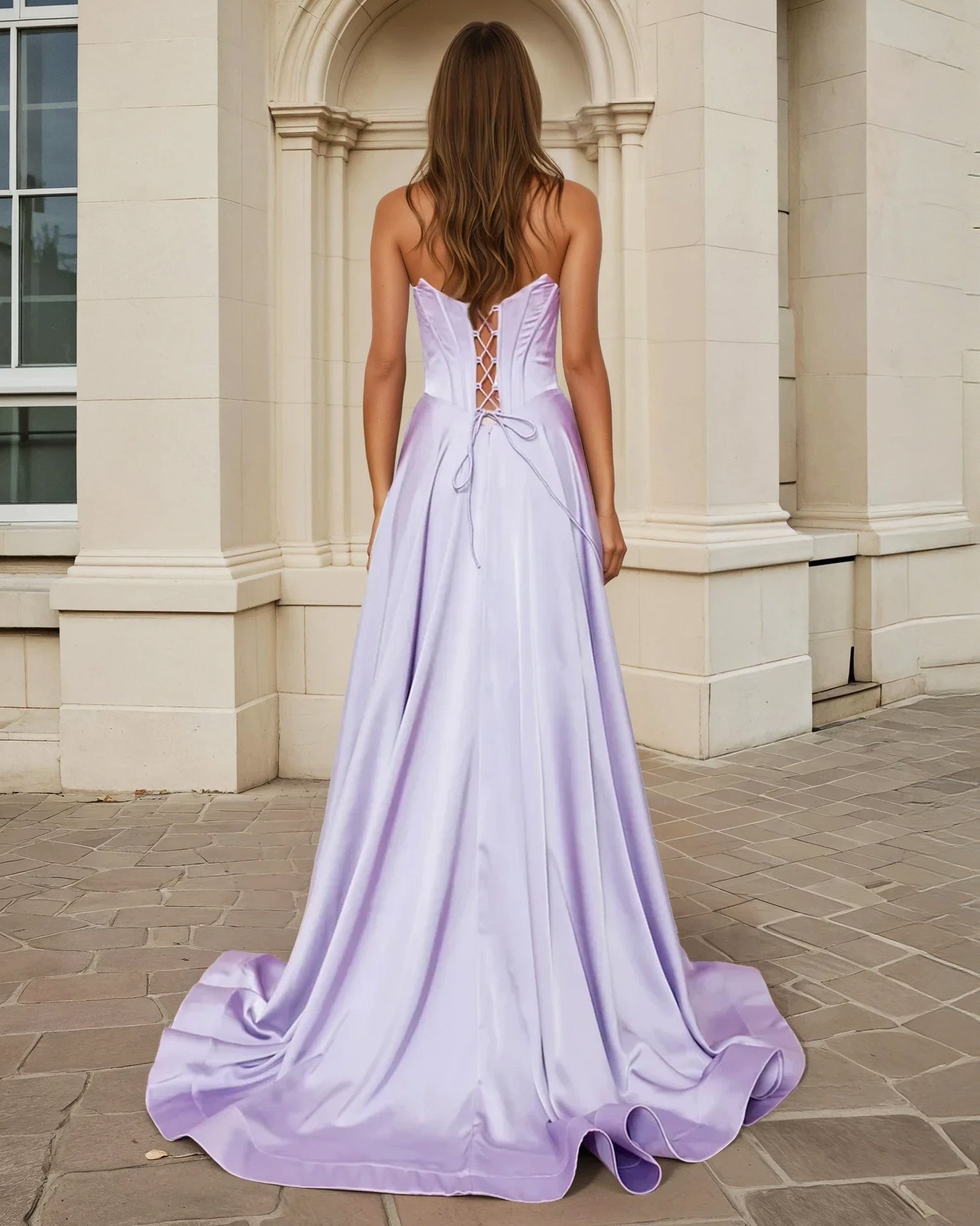 Sloane Satin Corset Gown Lilac Back