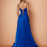 Sloane Satin Corset Gown Royal Blue back