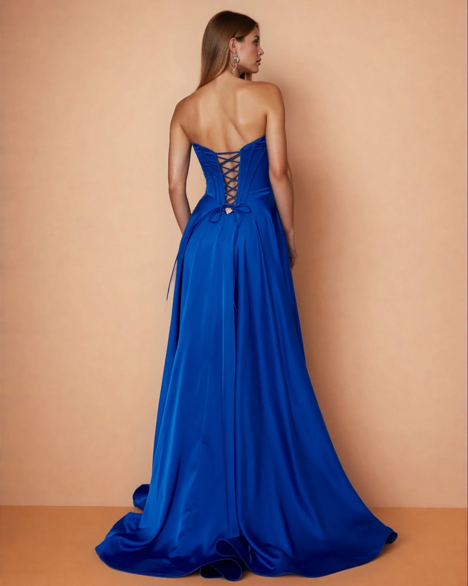 Sloane Satin Corset Gown Royal Blue back