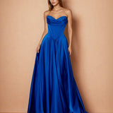 Sloane Satin Corset Gown Royal Blue Front