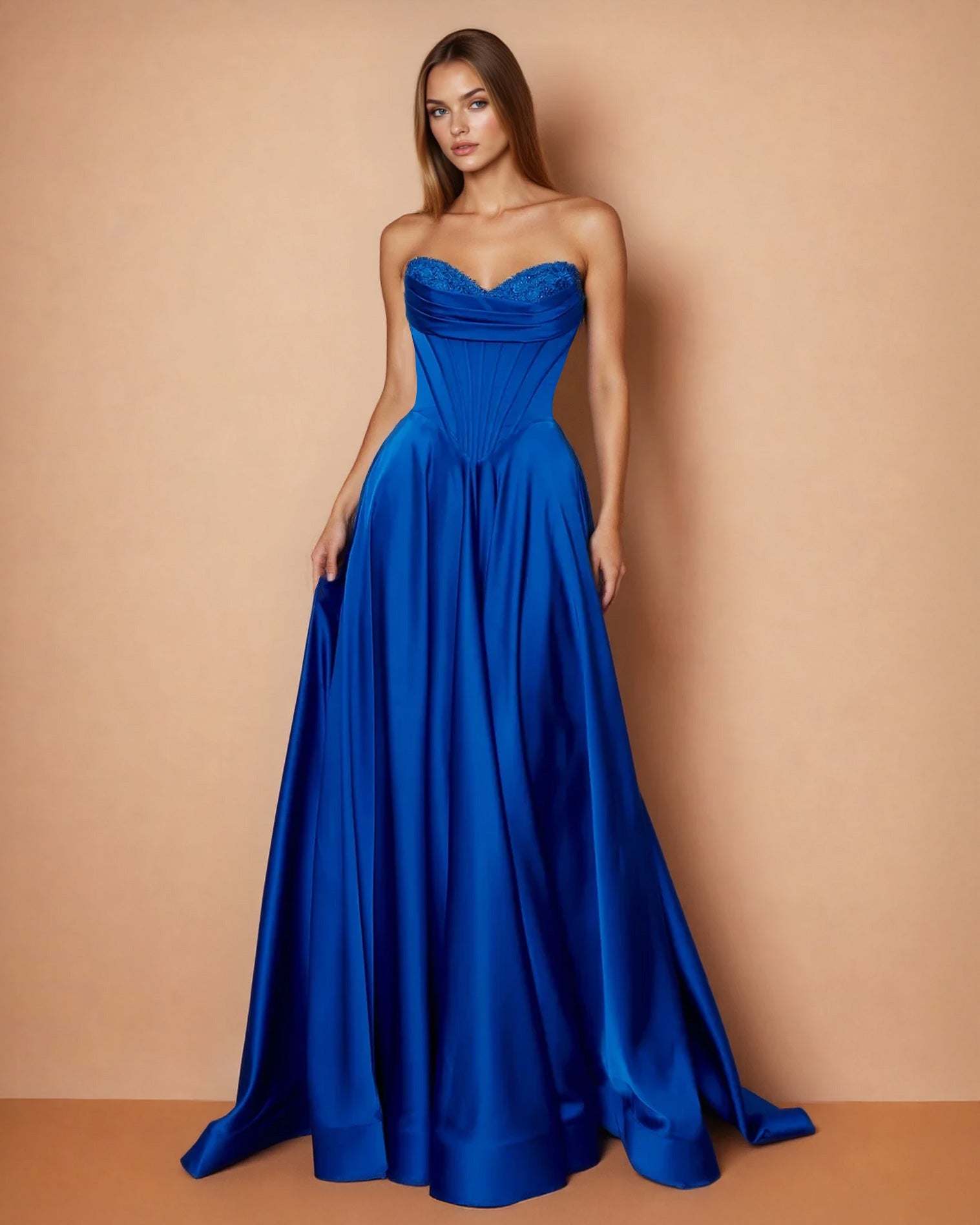 Sloane Satin Corset Gown Royal Blue Front