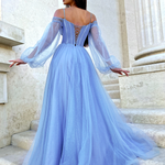 Savannah Off Shoulder Corset Gown - Blue Blossom