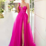 Ariella One Shoulder Gown - Magenta