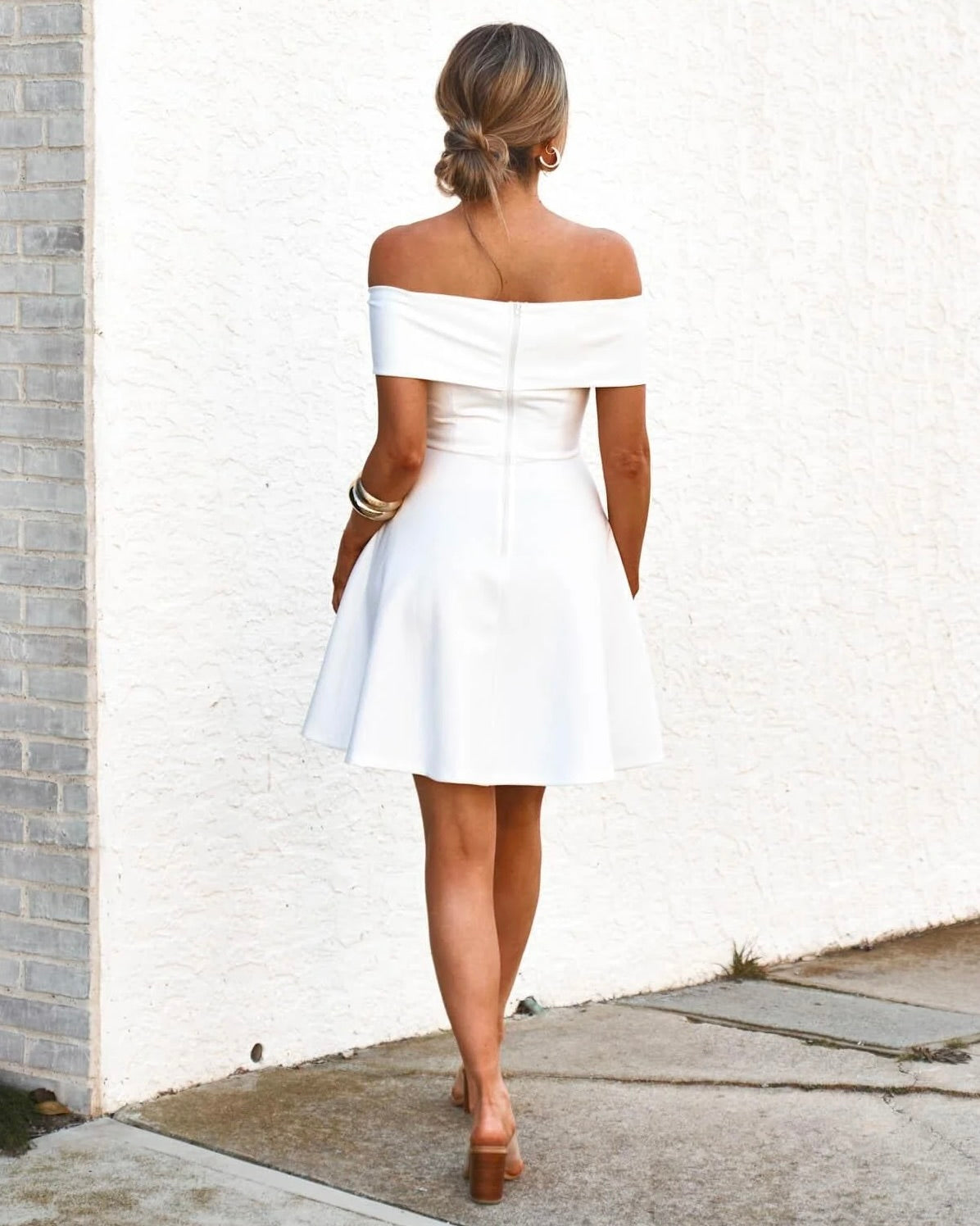 cocktail engagement party dress Zapaka Women Simple White Ruffled Chiffon Engagement Party Dress with Slit Rehearsal Dinner Dress, White / US4