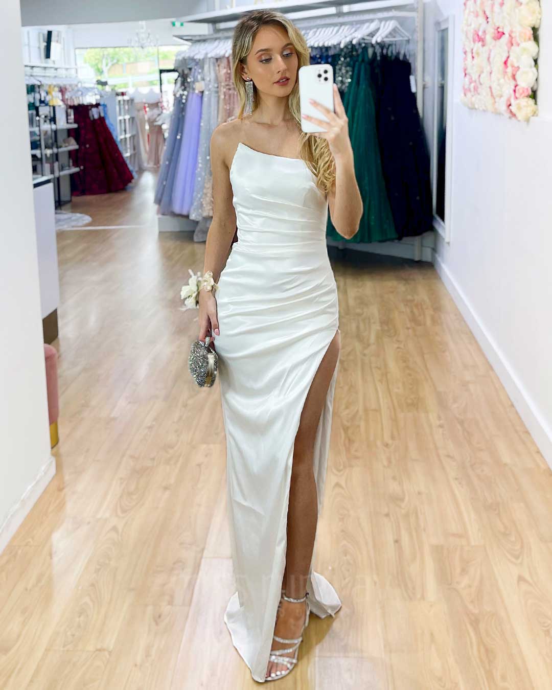 Taipei Satin Gown - White