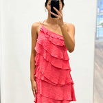 Tara Ruffle Mini Dress Front - Watermelon