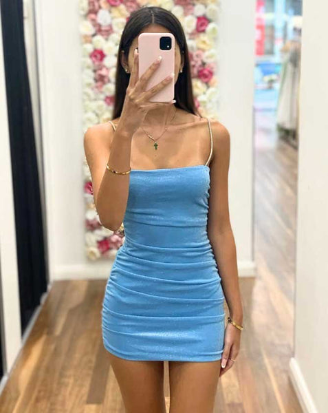 Maya Glitter Mini Dress Light Blue
