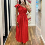 Angelina One Shoulder Maxi Dress - Red